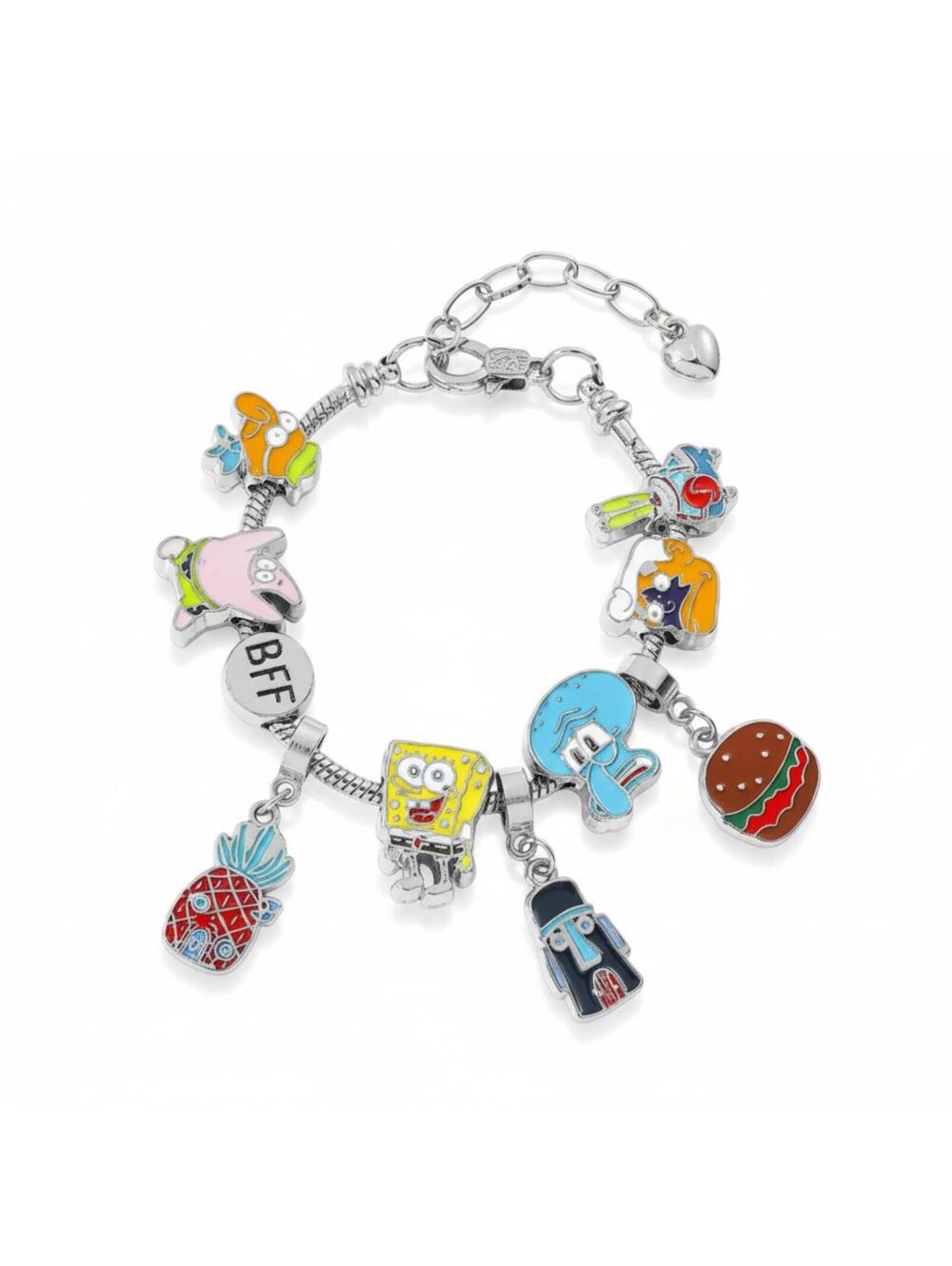 SpongeBob SquarePants Enamel Charm Bracelet Silver Tone Patrick Squidward BFF